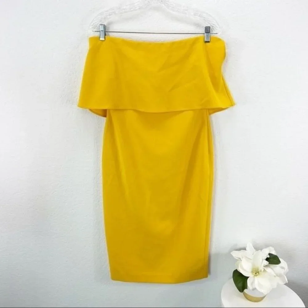 LIKELY Driggs Dress Goldenrod Yellow Strapless Revolve Cocktail Midi Size 8 NWT